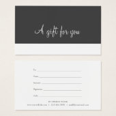 ミニマリストのスクリプトギフト証明書 (正面&裏面)