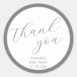 ミニマリストのスクリプトグレーベビーシャワー ラウンドシール