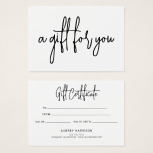 ミニマリストのスクリプトホワイトギフト証明書