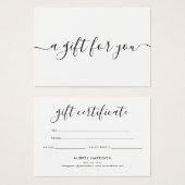 ミニマリストのスクリプトホワイトギフト証明書 (正面&裏面)