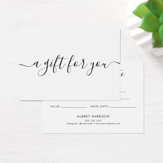 ミニマリストのスクリプトホワイトギフト証明書 (デスク)