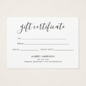 ミニマリストのスクリプトホワイトギフト証明書 (裏面)