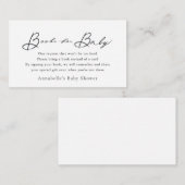 ミニマリストのスクリプトホワイトベビーシャワーのブックリクエスト エンクロージャーカード (正面/裏面)