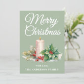 ミニマリストのスクリプトメリークリスマスセージ緑 シーズンカード (スタンド正面)
