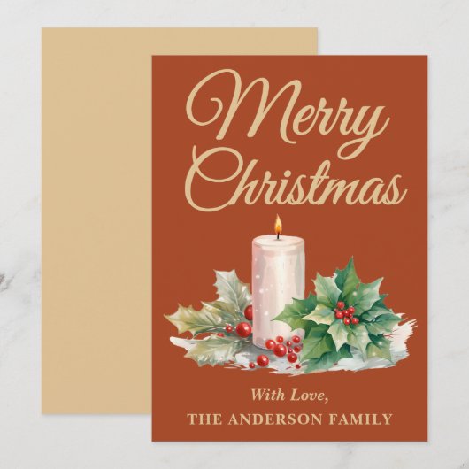 ミニマリストのスクリプトメリークリスマスボホテラコッタ シーズンカード (正面/裏面)