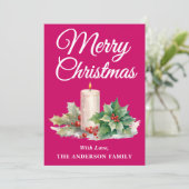 ミニマリストのスクリプトメリークリスマスマゼンタ シーズンカード (スタンド正面)