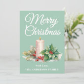 ミニマリストのスクリプトメリークリスマスミントグリーン シーズンカード (スタンド正面)