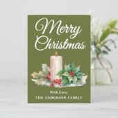 ミニマリストのスクリプトメリークリスマスミントグリーン シーズンカード (スタンド正面)