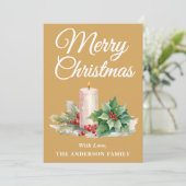 ミニマリストのスクリプトメリークリスマス金ゴールド シーズンカード (スタンド正面)