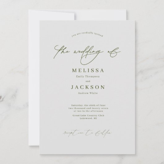 ミニマリストのスクリプト化された石灰色の結婚式招待状 招待状 (正面)