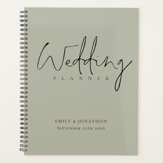 ミニマリストのスクリプト名の日付ソフト結婚セージ プランナー手帳 (正面)