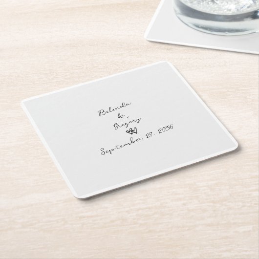 ミニマリストのスクリプト書の手タイポグラフィ結婚の スクエアペーパーコースター (アングル)