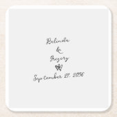 ミニマリストのスクリプト書の手タイポグラフィ結婚の スクエアペーパーコースター (正面)
