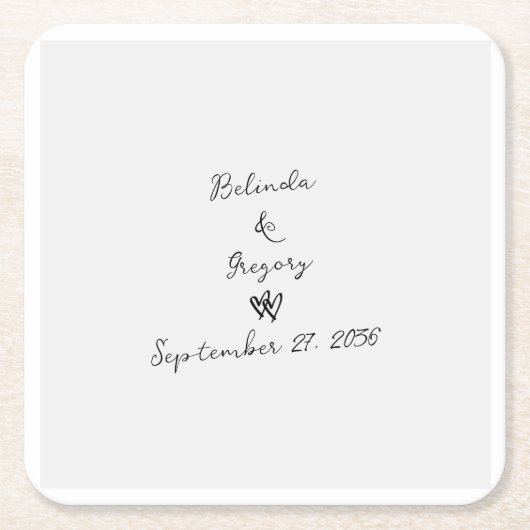 ミニマリストのスクリプト書の手タイポグラフィ結婚の スクエアペーパーコースター (正面)