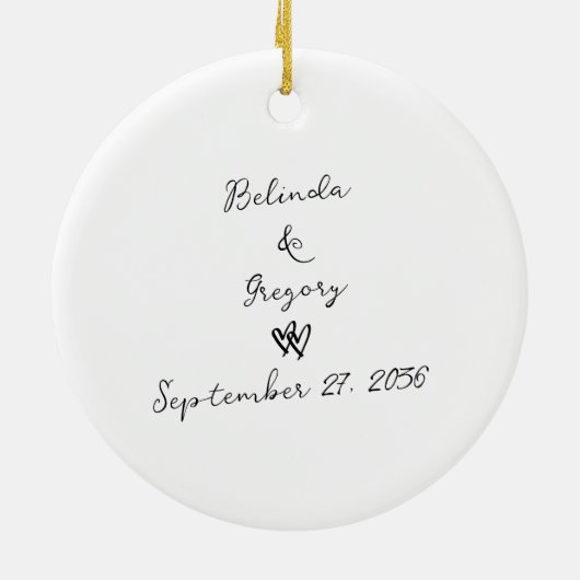 ミニマリストのスクリプト書の手タイポグラフィ結婚の セラミックオーナメント (裏面)