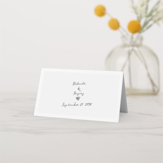 ミニマリストのスクリプト書の手タイポグラフィ結婚の プレイスカード (裏面)