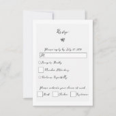 ミニマリストのスクリプト書の手タイポグラフィ結婚の 出欠カード (正面)