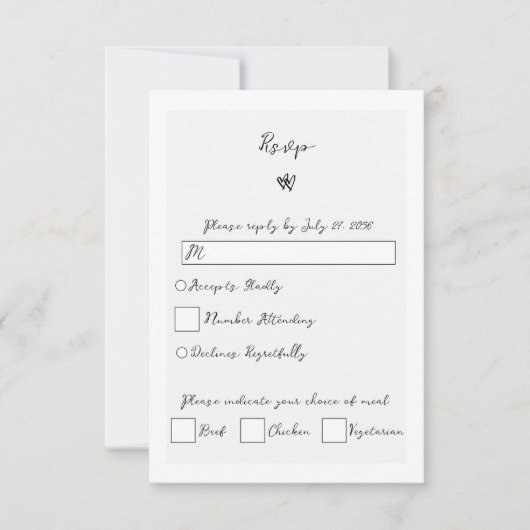 ミニマリストのスクリプト書の手タイポグラフィ結婚の 出欠カード (正面)