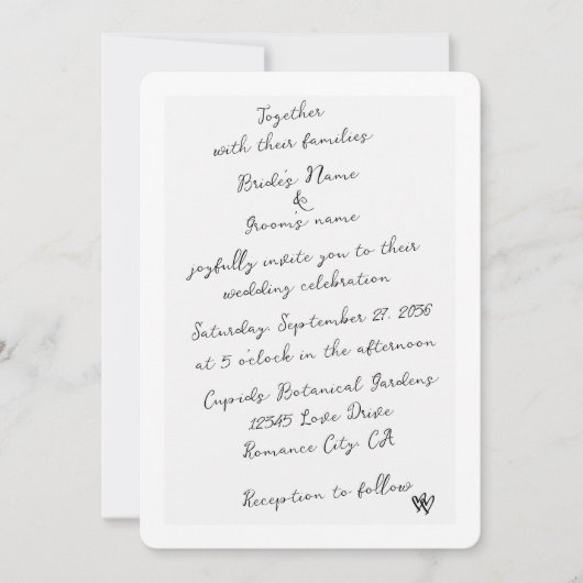 ミニマリストのスクリプト書の手タイポグラフィ結婚の 招待状 (正面)