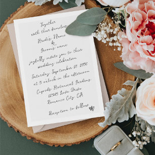 ミニマリストのスクリプト書の手タイポグラフィ結婚の 招待状