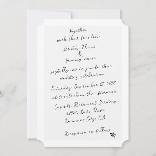 ミニマリストのスクリプト書の手タイポグラフィ結婚の 招待状 (正面)