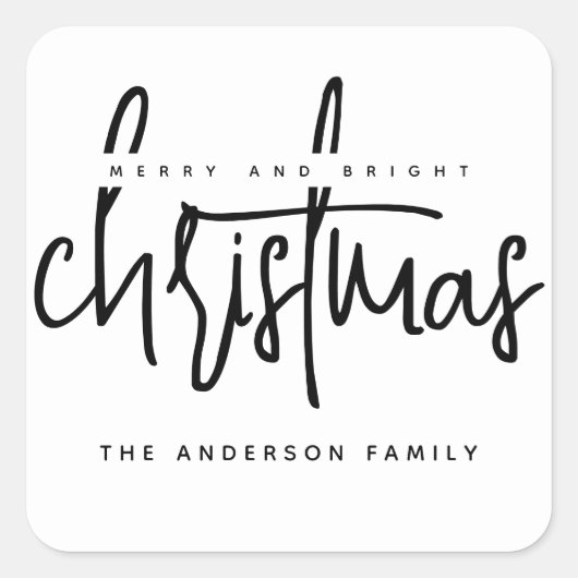 ミニマリストのスクリプト白のクリスマス スクエアシール (正面)