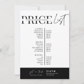 ミニマリストのスクリプト白黒サロン価格表 (正面)
