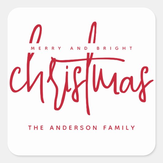 ミニマリストのスクリプト赤いクリスマスススススクエアステッカー スクエアシール (正面)
