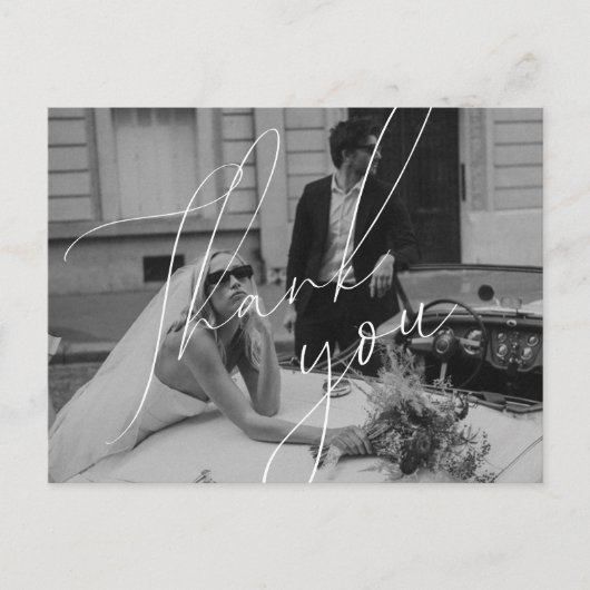 ミニマリストのスクリプト ウェディング サンクス ポストカード (正面)