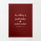 ミニマリストのスクリプトBurgundy Dark Red 結婚's 三つ折り招待状 (カバー)