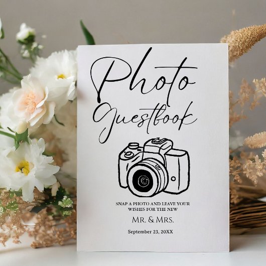 ミニマリストのスクリプトweddddingphoto guestbookの署名 台座サイン
