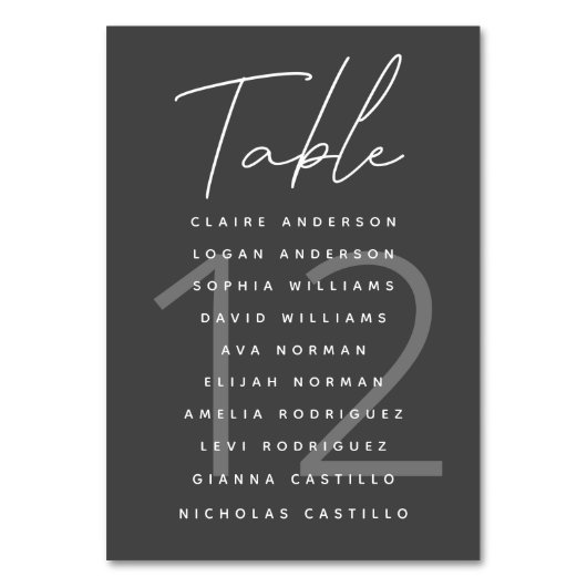 ミニマリストのスクリプ結婚トDark Grayの座席表 テーブルナンバー (裏面)