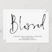 ミニマリストのスクリプ賛美ト白黒クリスマス シーズンカード (正面/裏面)