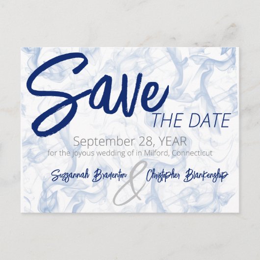 ミニマリストのスモーキーブルーとホワイトQRコード 案内ポストカード (正面)