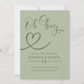 ミニマリストのセージエレガントグリーンOh Boy 招待状 (正面)