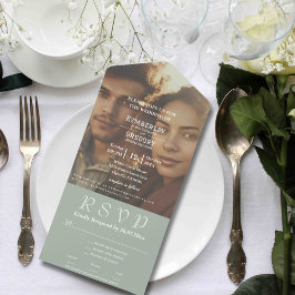 ミニマリストのセージグリーンとアイボリーの写真付きメールとウェブサイト オールインワン招待状