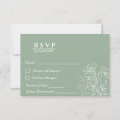 ミニマリストのセージグリーン&エメラルドRSVP結婚's 出欠カード (正面)