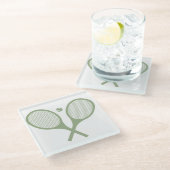 ミニマリストのセージ緑のテニスラケットボール ガラスコースター (アングル)