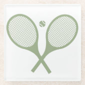 ミニマリストのセージ緑のテニスラケットボール ガラスコースター (正面)