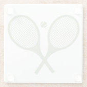 ミニマリストのセージ緑のテニスラケットボール ガラスコースター (裏面)