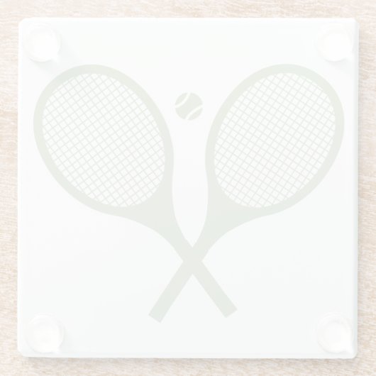 ミニマリストのセージ緑のテニスラケットボール ガラスコースター (裏面)