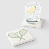 ミニマリストのセージ緑のテニスラケットボール ストーンコースター (横)