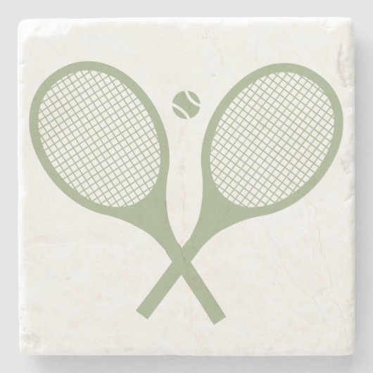 ミニマリストのセージ緑のテニスラケットボール ストーンコースター (正面)