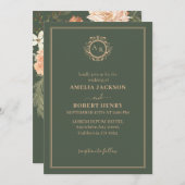 ミニマリストのセージ緑のフローラ素朴秋の結婚式 招待状 (正面/裏面)