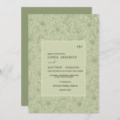 ミニマリストのセージ緑のボヘミアンフローラ 招待状 (正面/裏面)