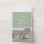 ミニマリストのセージ緑結婚の緑 オールインワン招待状 (内側)