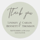 ミニマリストのセージ・グリーンありがとうござ結婚う。 ラウンドシール (正面)
