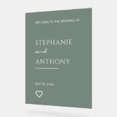 ミニマリストのセージ・グリーンモダンとハート結婚の アクリルサイン (傾斜)