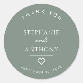 ミニマリストのセージ・グリーンモダンとハート結婚の ラウンドシール
