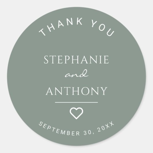 ミニマリストのセージ・グリーンモダンとハート結婚の ラウンドシール (正面)